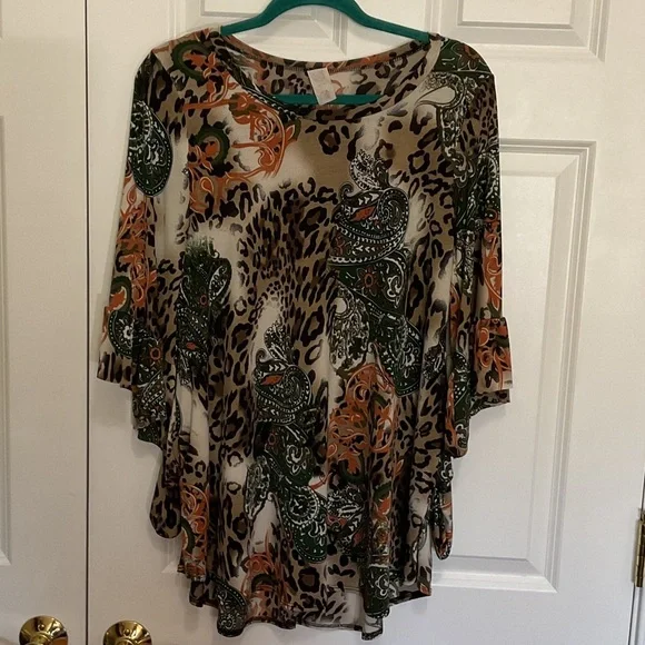 Leopard Print Women's Top with Paisley Accents - Picture 1 of 6